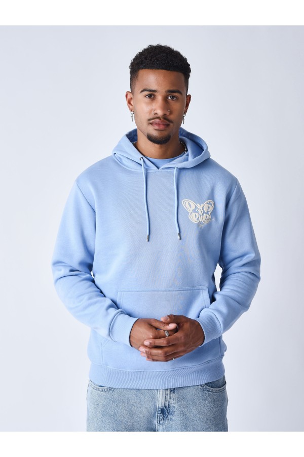 SWEAT À CAPUCHE PAPILLON BLEU CIEL