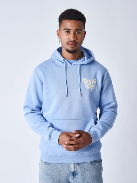 SWEAT À CAPUCHE PAPILLON BLEU CIEL