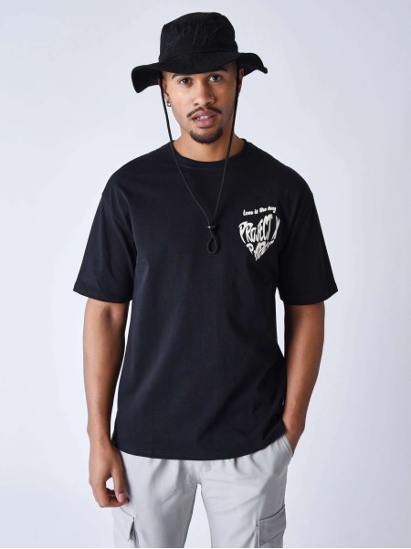 T-SHIRT CŒUR IMPRESSION EN RELIEF NOIR